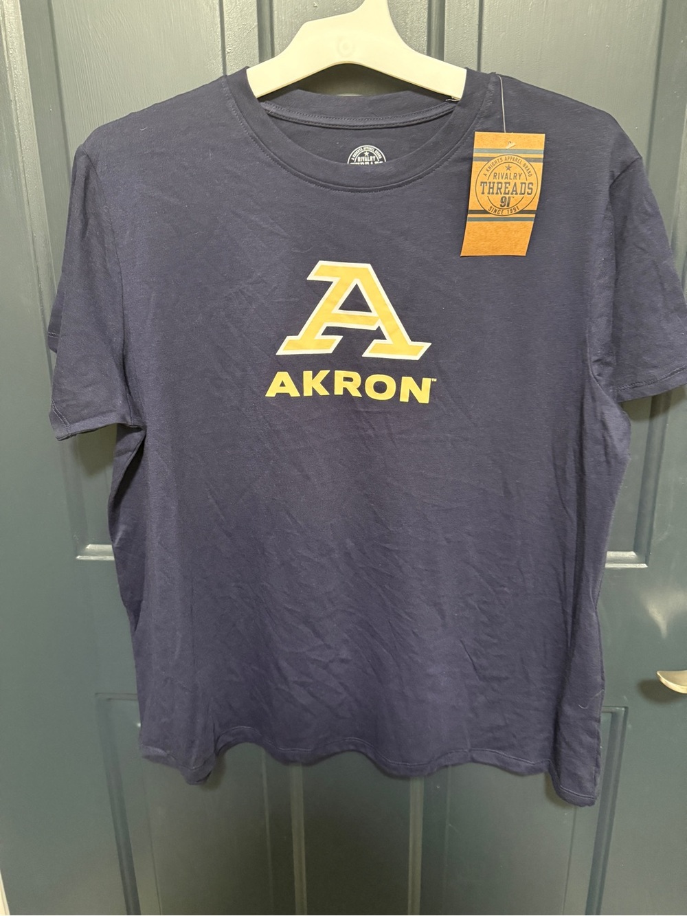 Rivalry Threads Navy Akron 'A' Logo Short Sleeve Tee with Gold Print